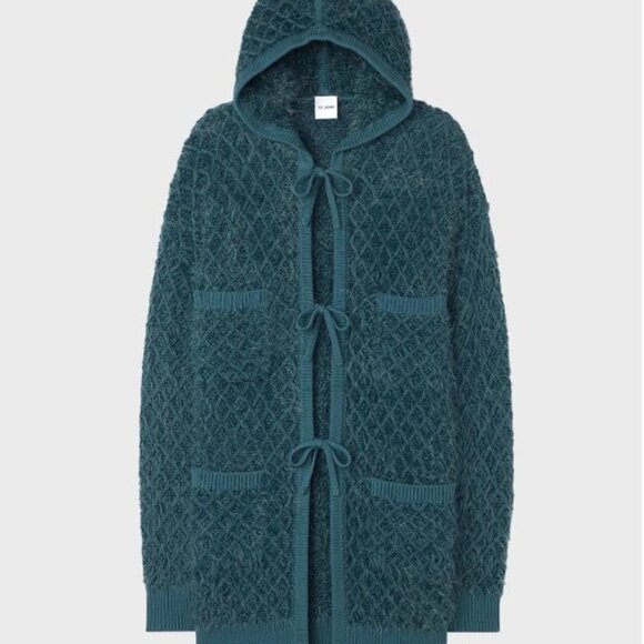 RARE! St. John | Eyelash Diamond-Knit Long Hooded Teddy Coat | Blue | M / L  EUC - Picture 3 of 15